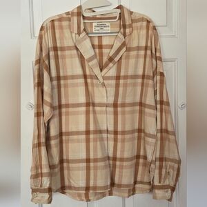REI Co-op Plaid Button Pullover Shirt - Yellow Beige & Brown